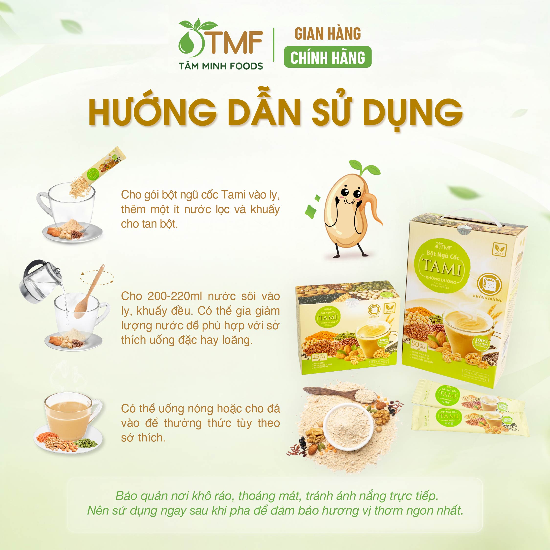 BỘT NGŨ CỐC TAMI KHÔNG ĐƯỜNG 900G  