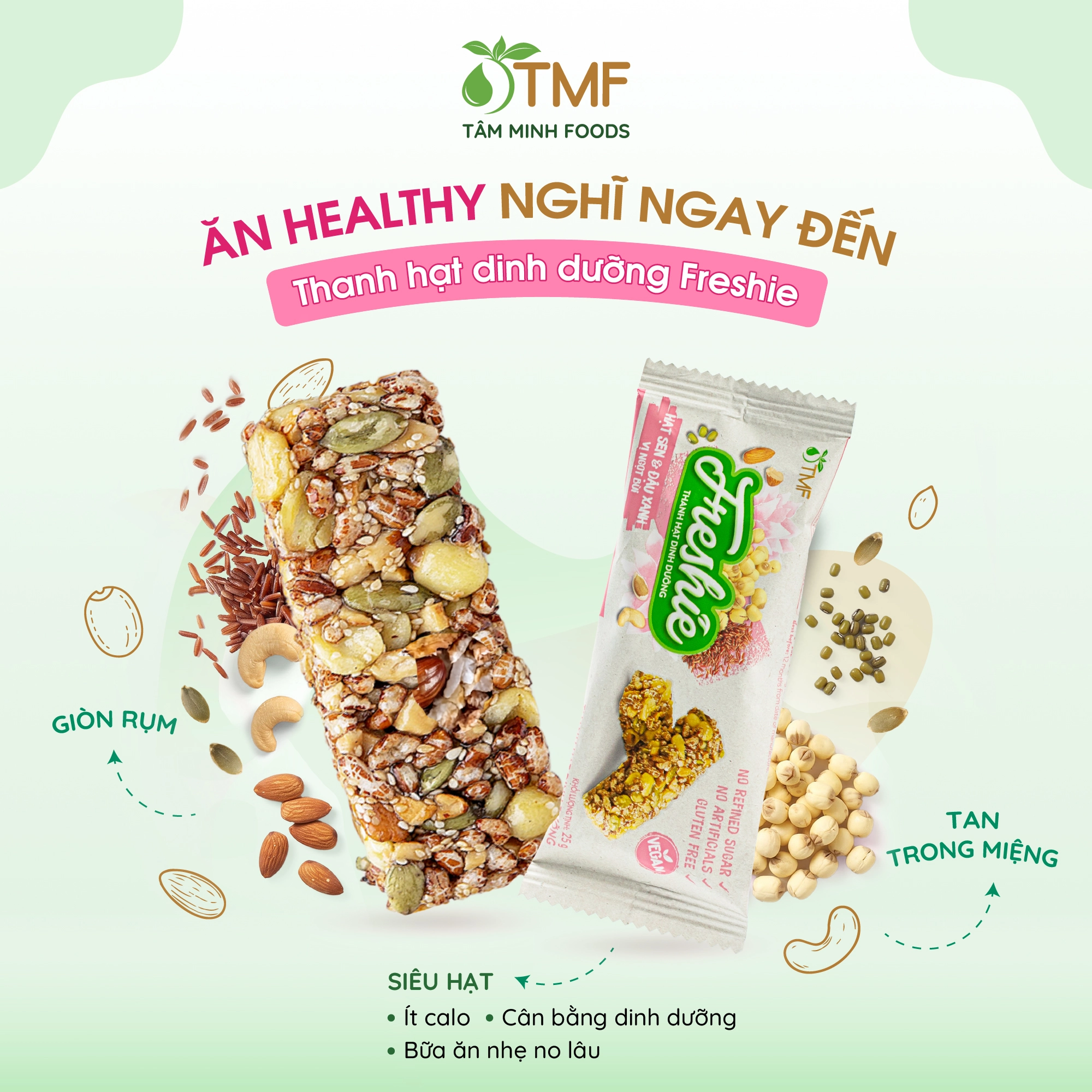 THANH HẠT DINH DƯỠNG FRESHIE - VỊ HẠT SEN & ĐẬU XANH  